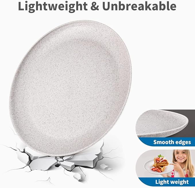 MISS BIG Wheat Straw Plates Set of 8, 10 Inch Dinner Plates, BPA Free | - Image 2