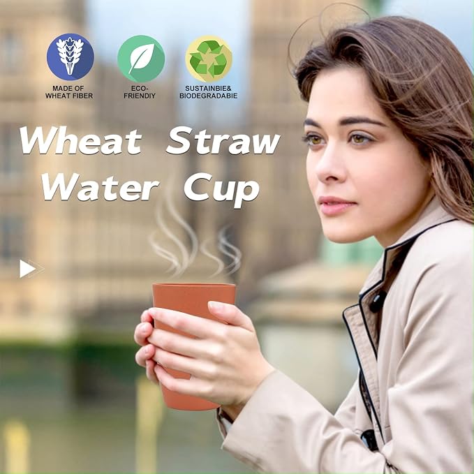 Wrova Wheat Straw Cups 6 PCS Good Alternative to Plastic Reusable Cups 20 oz - Image 7