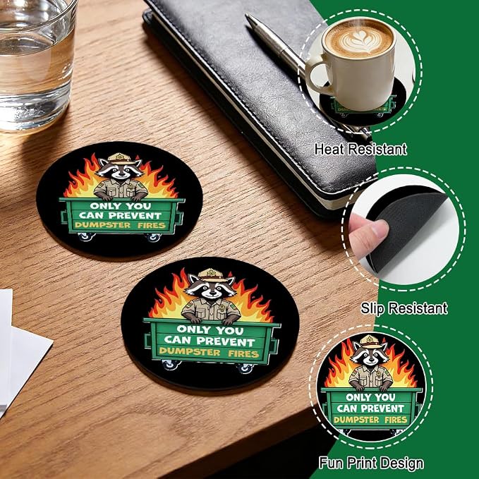 Only You Can Prevent Dumpster Fires Drink Cup Holder Coaster Set of 2, Funny - Image 3
