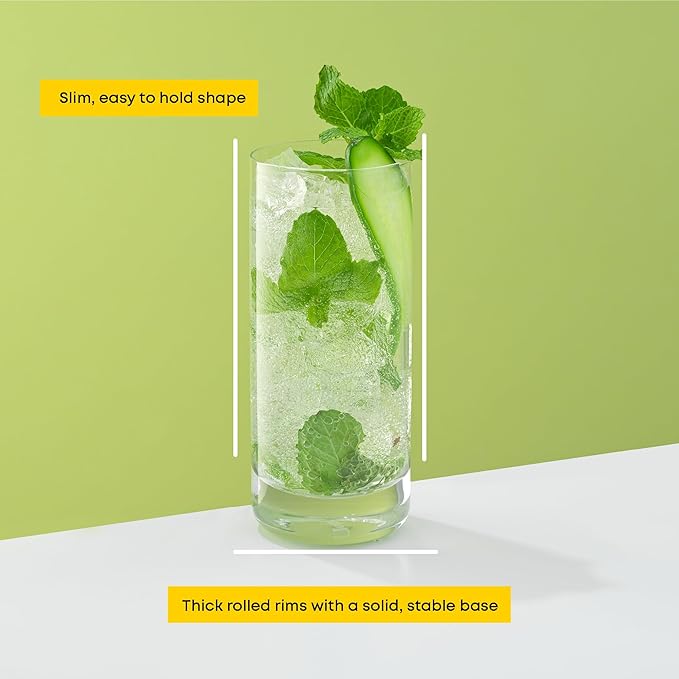 JoyJolt Faye 13oz Highball Glasses, Mojito Glass Cups, Tom Collins Bar Glassware - Image 5