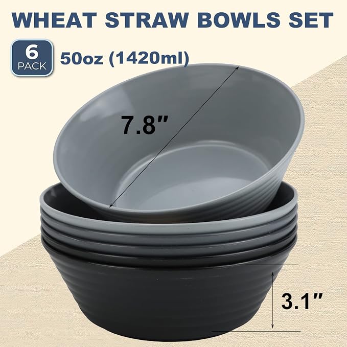 Wheat Straw Bowl Sets, Microwave and Dishwasher Safe Bowls, Large Salad Bowls - Image 2