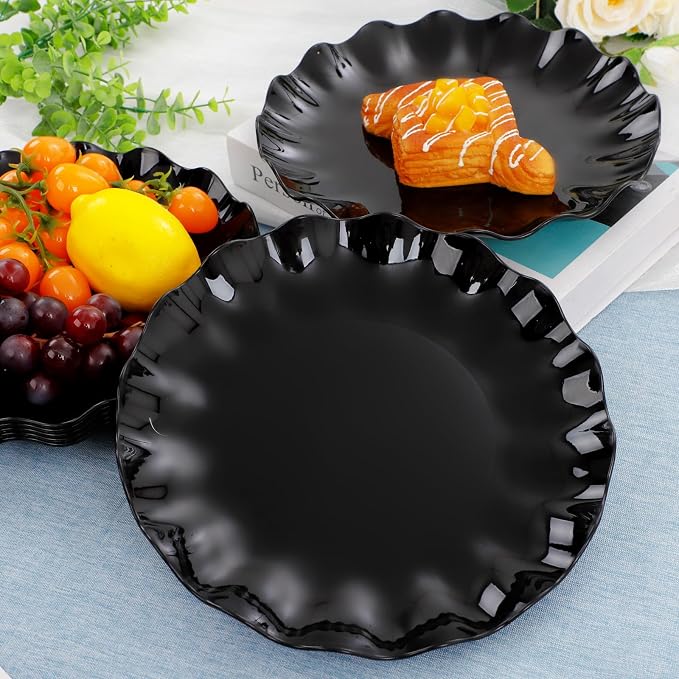 LIYH 24 Pcs Black Reusable Plastic Plates – Unbreakable Camper Dishes, - Image 8