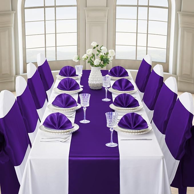 Purple Satin Table Runner, 12x108 Inches, 4 Pack | Premium Satin, Smooth - Image 3