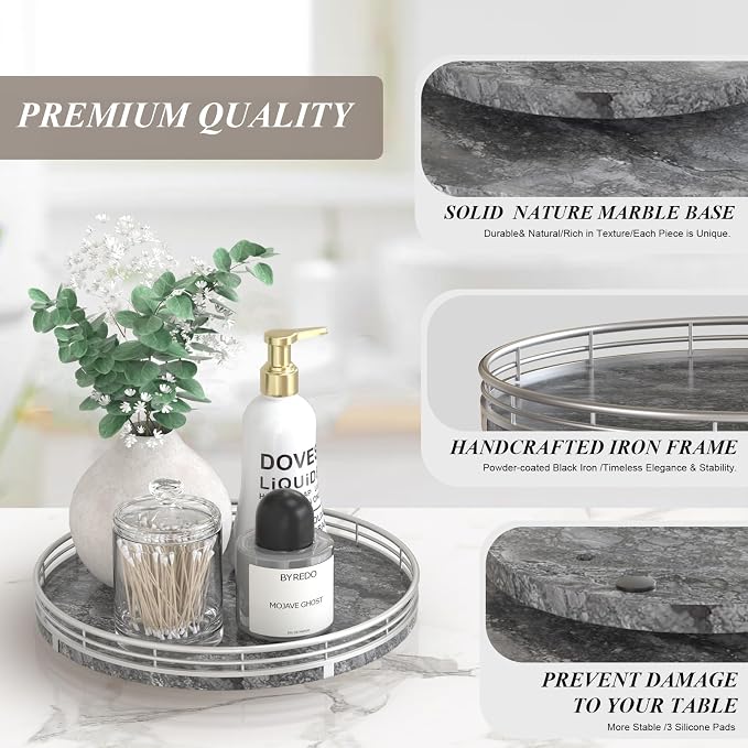 AHM10-Inch Gray Marble Lazy Susan - Image 5