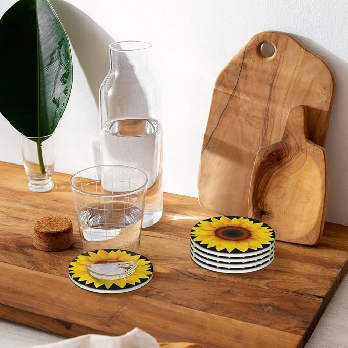 Sunflower Coasters Set of 4, Absorbent Ceramic Drink Coasters Cup Mat - Image 7