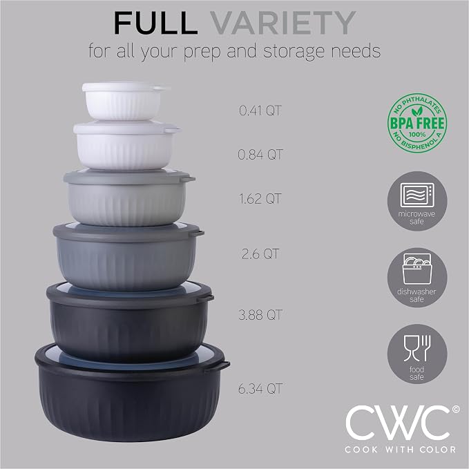 COOK WITH COLOR Prep Bowls with Lids- Wide and Deep Nesting Plastic Small - Image 3