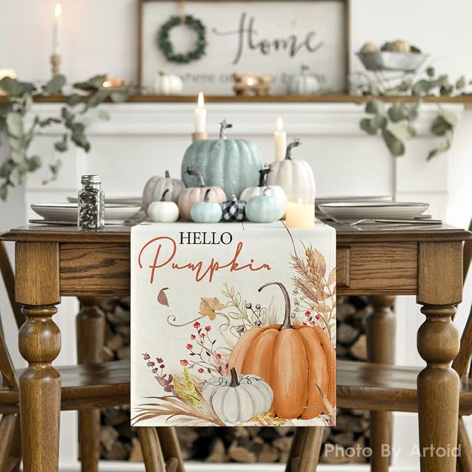 Artoid Mode 210 GSM Fall Table Runner 13x120 Inch Home Party Decor | Hello - Image 2