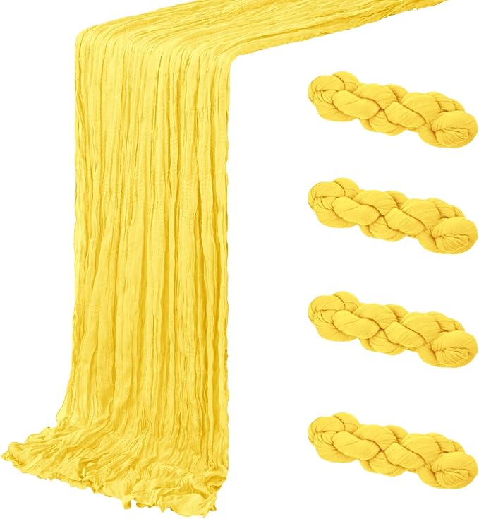 4 Pack Lemon Yellow Cheesecloth Table Runner 20 x 120 inch Gauze Table Runners by ACSUIT