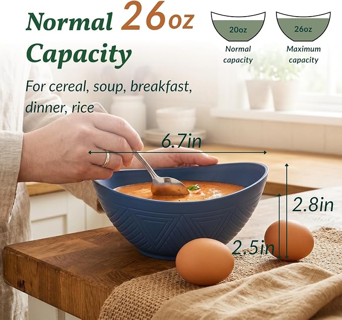 Wheat Straw Bowls Unbreakable Cereal Bowls 26 OZ Serving Bowls - Image 2