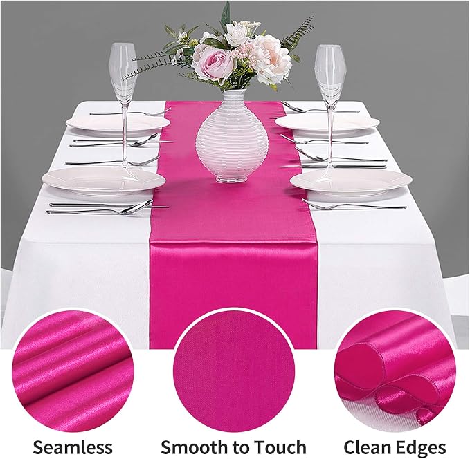 5-Pack Satin Table Runner Fuchsia 12 x 108 inches Long, Table Runners - Image 3