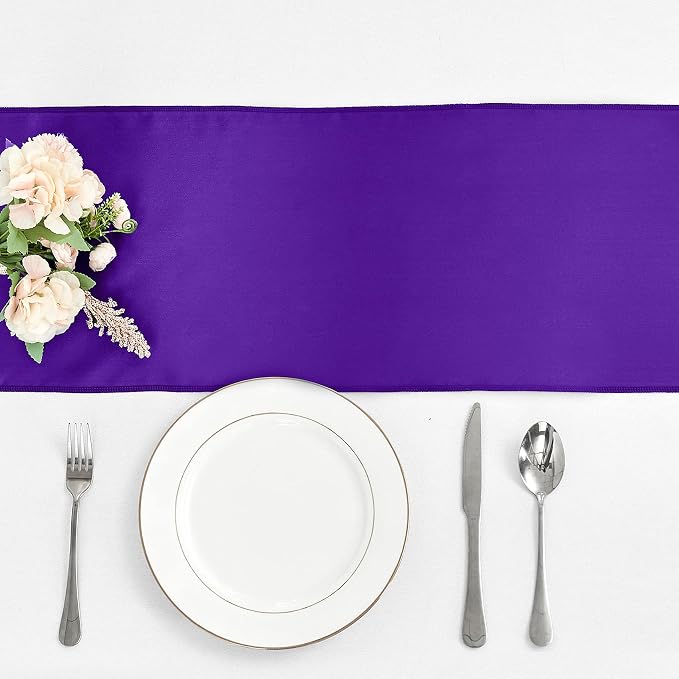 4-Pack Purple Satin Table Runner 12 x 108 Inch Long Bright and Smooth Silk - Image 2