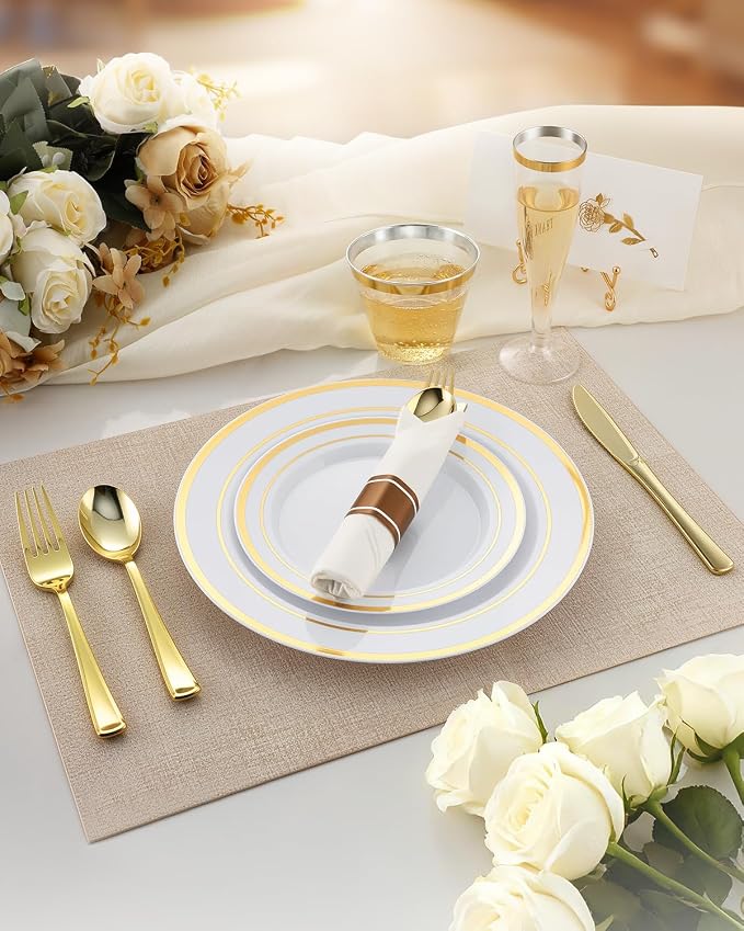 320PCS Gold Plates Sets, Fancy Disposable Dinnerware - Image 3