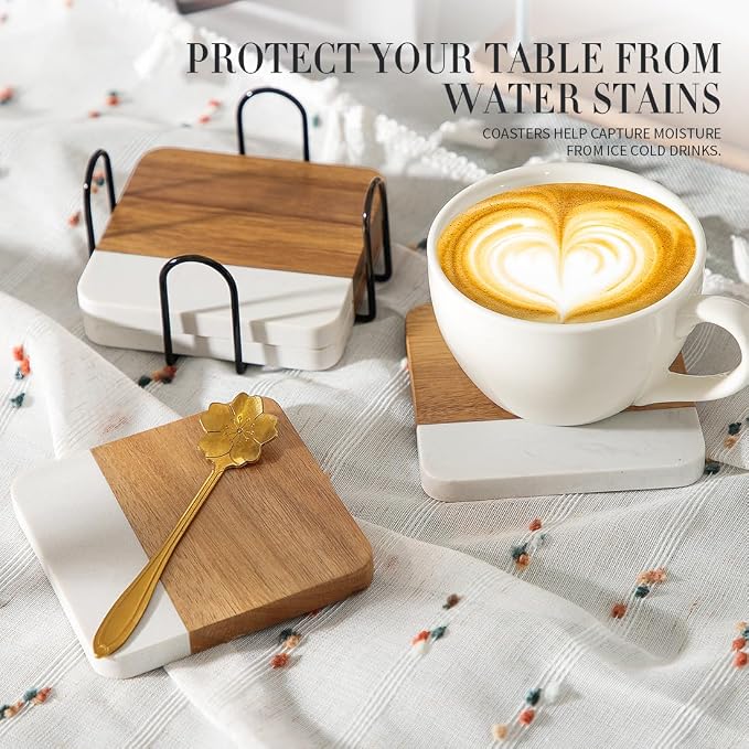Acacia Wood Marble Coasters for Drinks - Image 6