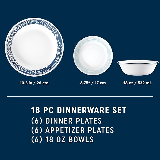 Corelle Vitrelle 18 Piece Glass Dinnerware Sets Service - Image 2