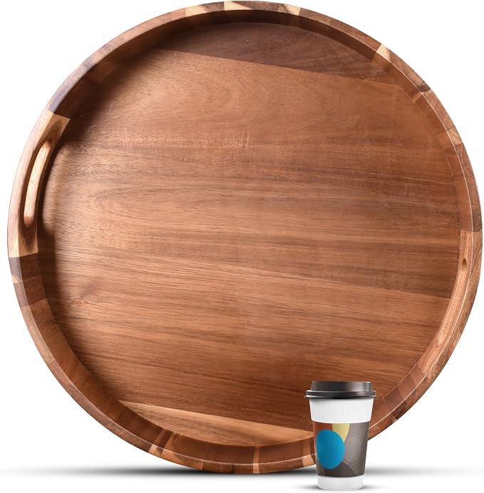 Extra Large Round Serving Tray, Heavy Duty Acacia Wood Trays by DecentVrvege