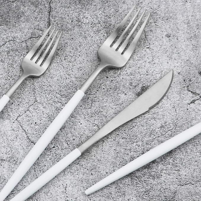 5-Piece Matte Silver Stainless Steel Satin Finish Flatware Set - Image 2