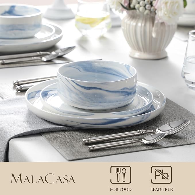 MALACASA 12 Pcs Porcelain Plates and Bowls Sets, Dinnerware Set - Image 3