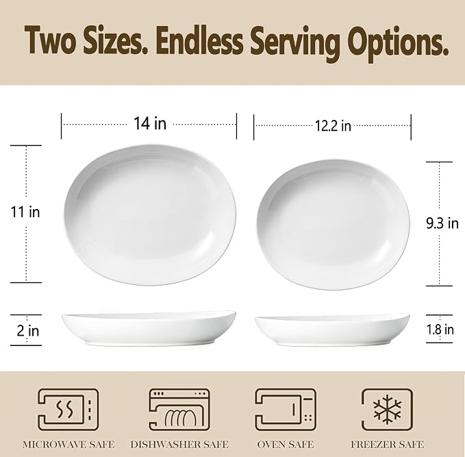 Oval Serving Platters Set of 2, Large Wide Ceramic Serving Dishes - Image 2