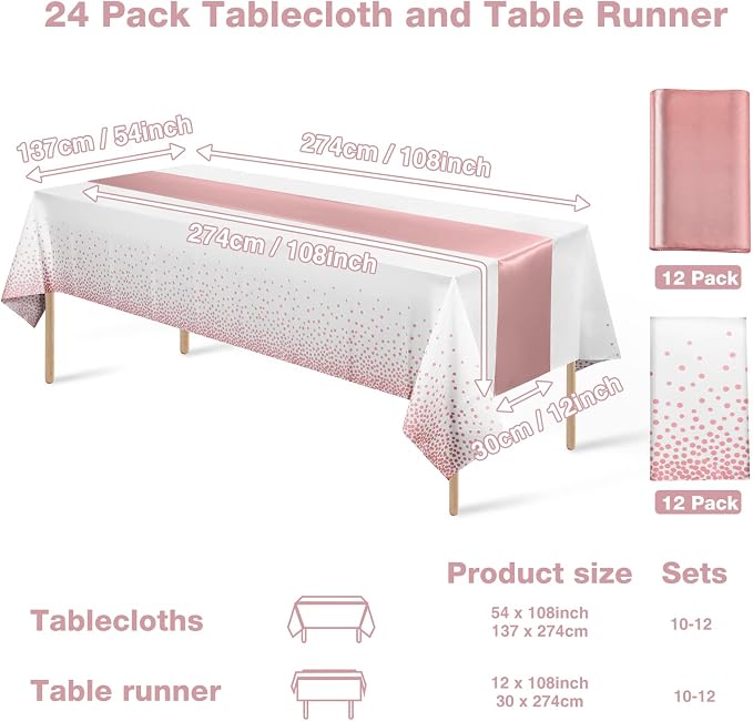 MASHAN 24 Pack White and Rose Gold Tablecloth Set - Image 2