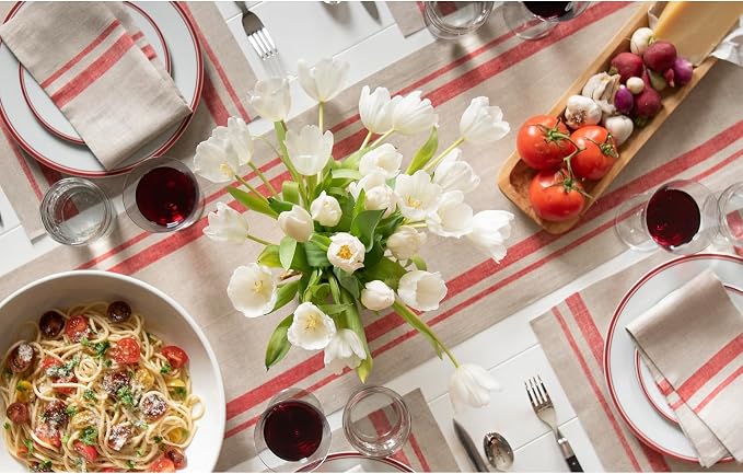 Solino Home 100% Pure Linen Table Runner, 14 x 132 in, French Stripe | Table - Image 3