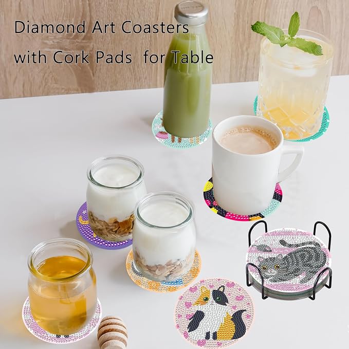 TDOOW 8 Pcs Diamond Art Coasters Cat - Image 8