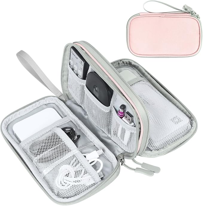 FYY Electronic Organizer, Travel Tech Pouch Bag, Light Pink | Wrist Strap by FYY