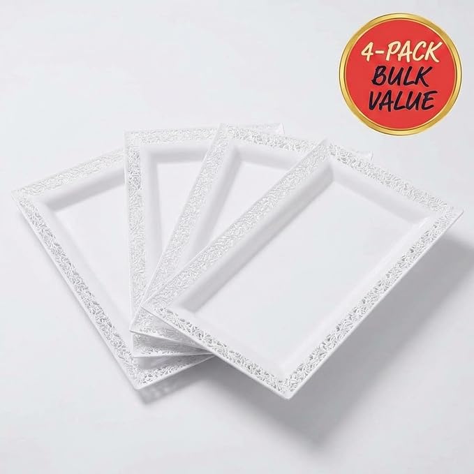 Plastic Serving Tray & Platter Set White Lace Disposable Party Trays & Platters - Image 5