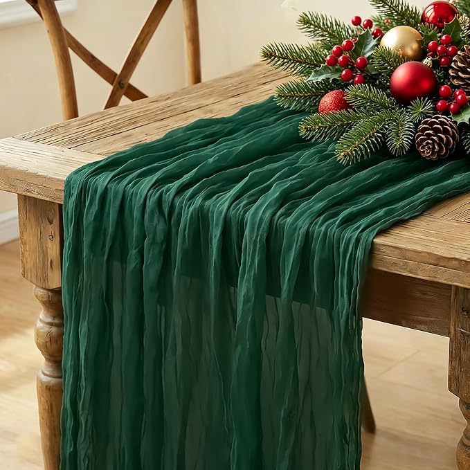 Christmas Table Runner, 10FT Cheesecloth Emerald Green Table Runners 35*120inch by Miucat