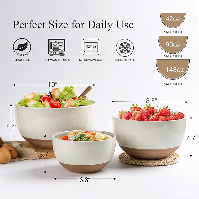 AmorArc Ceramic Mixing Bowls, Stoneware Nesting Bowls Set of 3 - Image 2