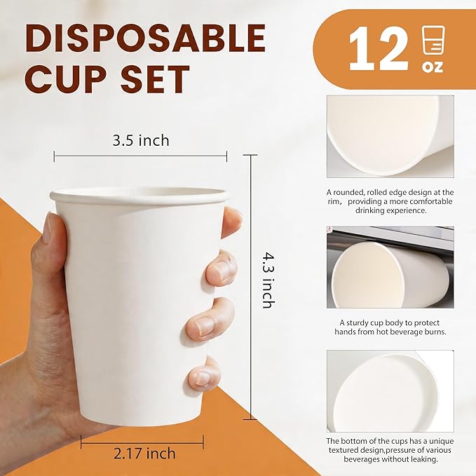 MOUMOULIFE 12 oz Disposable Paper Coffee Cups, To Go & Daily Use - Image 2