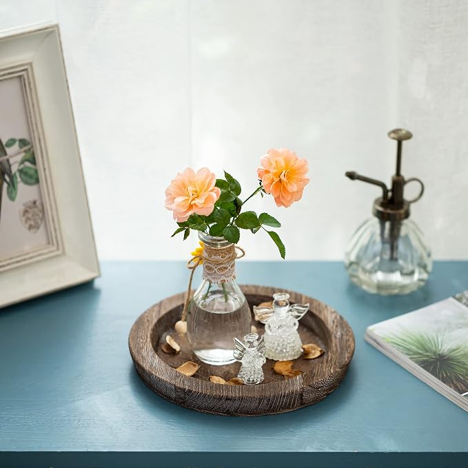 Hanobe Round Wood Candle Holder Trays, Small Coffee Table Centerpiece, 7.8" | - Image 7
