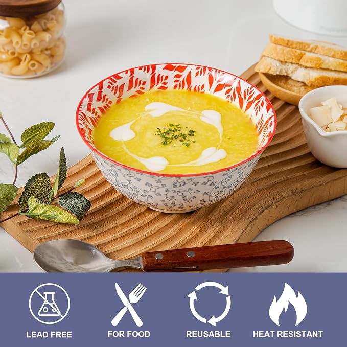 Ceramic Soup Bowls Set - 24 Oz Deep Cereal Bowl - 6 Inch Large Kitchen Dinner - Image 5