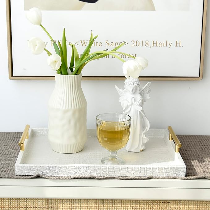 Set of 2 Modern Elegant Large Wood Serving Tray, Rectangle Decorative Tray - Image 4