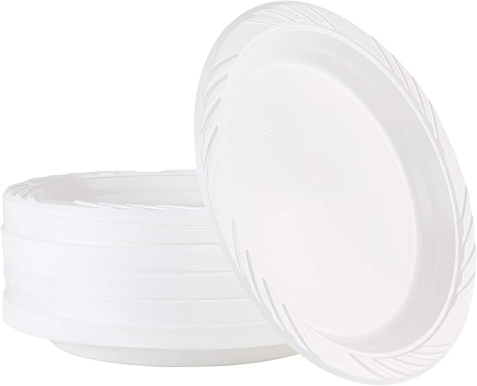 100 Count Disposable 9 Inch White Plastic Dinner Plates large by PLASTICPRO