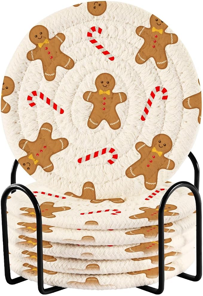 YETTASBIN Christmas Gingerbread Man 6 Pcs Drink Coasters by Unknown