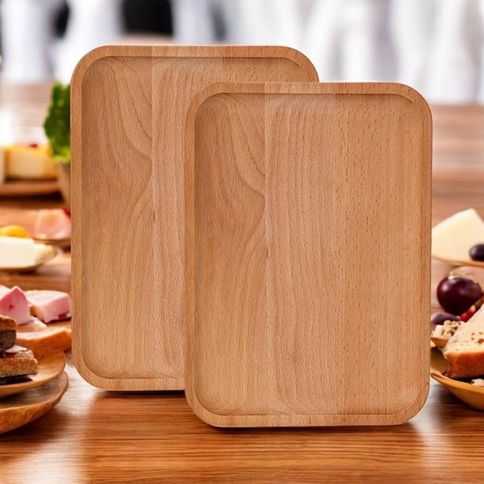 2 Pack Solid Wood Serving Platters and Trays of Natural - Image 7
