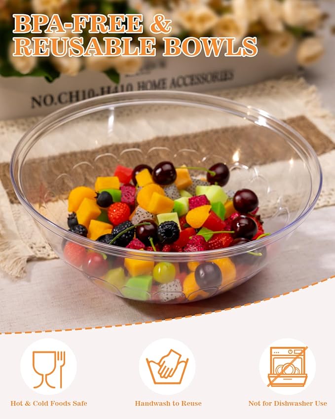 BESTVIP 150 Oz Clear Plastic Serving Bowls, 4 Pack | 11.6-Inch Disposable & - Image 2