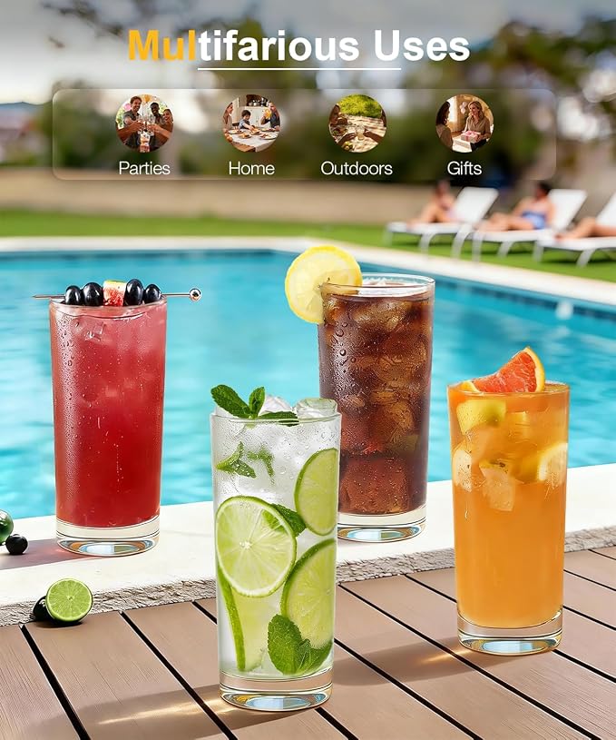 Drinking Water Glass Cups Set, Crystal Highball Glasses cups set of 6, 16oz | - Image 6
