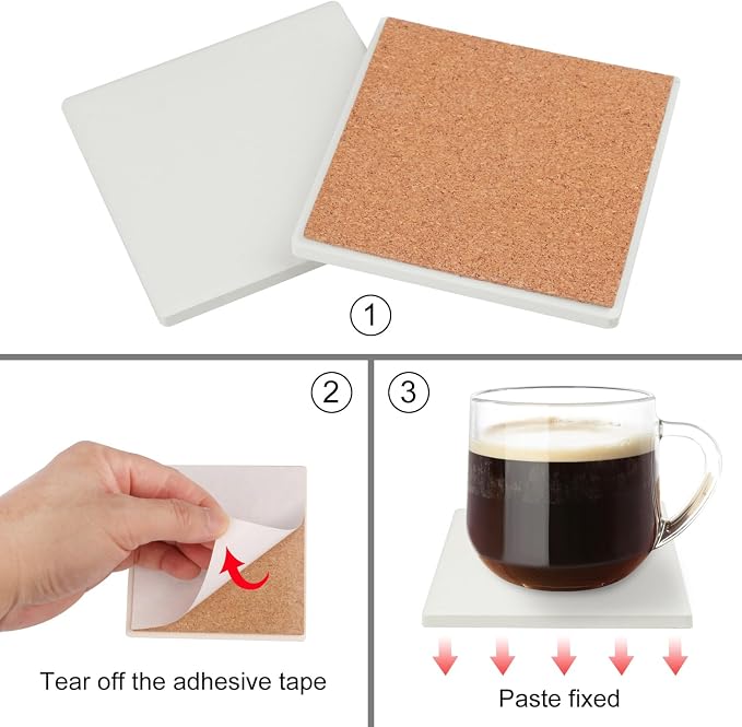 GNIEMCKIN 50 Pieces 3.54 Inch Square Blank Ceramic Coasters, Unglazed Ceramic - Image 3