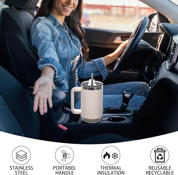 30 oz Tumbler with Handle, Tumbler with Lid and Straw, Double Wall Insulated - Image 6