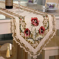 LeLehome 15 Inch X 96 Inch Classic Table Runner, Floral Lace Beige Rose Flowers by LeLehome