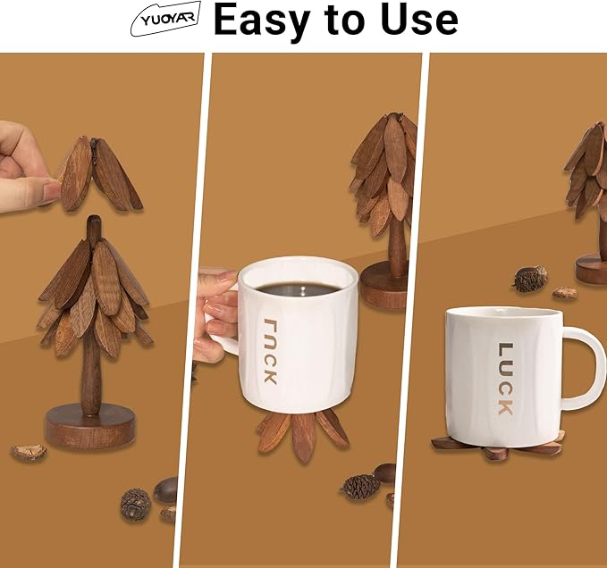 Yuoyar Wooden Tree-Shaped Coasters Set - Image 2