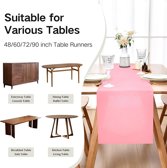 Wolkemer Farmhouse Pink Table Runner Dining Table Runners 90 Inches Long | - Image 5