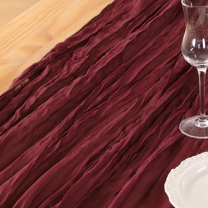 DeZerlor Burgundy Cheesecloth Table Runner 2 Pack Summer Table Runners Boho - Image 5