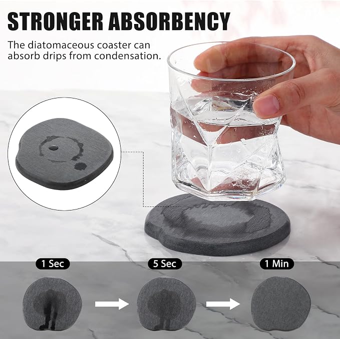 Diatomaceous Earth Coasters Set of 4，Cool Absorbent Quick-Dry Drink Coasters - Image 3