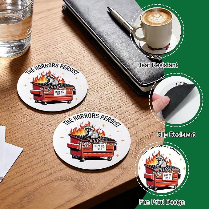 The Horrors Persist But So Do I Drink Cup Holder Coaster Set of 2, Funny - Image 3