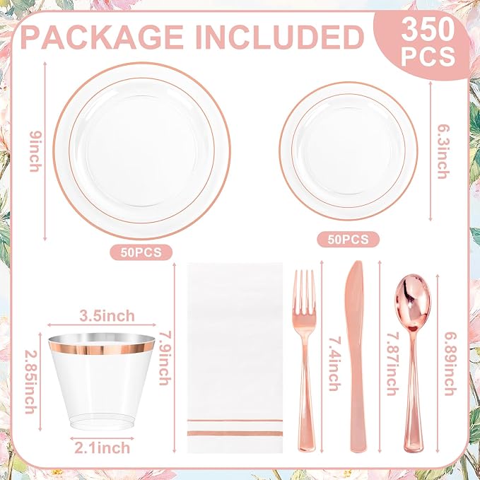 GATHER 350PCS Clear Rose Gold Plastic Plates - Image 2