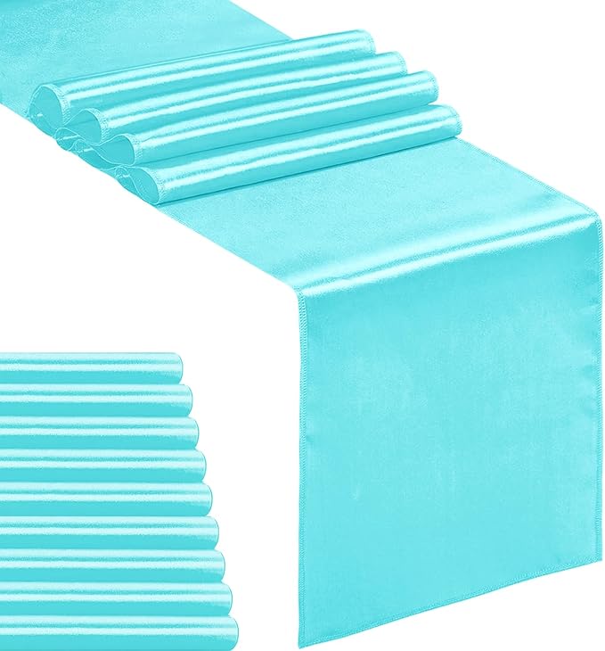 10-Pack Satin Table Runner Turquoise 12 x 108 inches Long, Table Runners by Hahuho