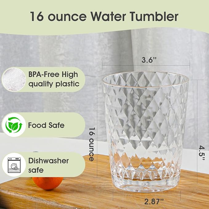 BPA-Free Plastic Tumblers 6 Pack | Reusable Dishwasher Safe | Stackable - Image 2