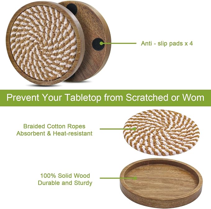 Eykao 5 Pack Coasters for Drinks Absorbent, 4.3 inches Woven Coasters for - Image 5